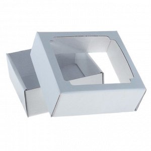 Коробка сборная без печати крышка-дно белая с окном 14,5 х 14,5 х 6 см