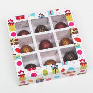Коробка картонная с обечайкой под 9 конфет, "Праздник", 13,7 х 13,7 х 3,5 см, целлюлоза
