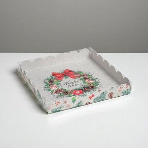 Коробка для кондитерских изделий с PVC крышкой Winter time, 21 х 21 х 3 см