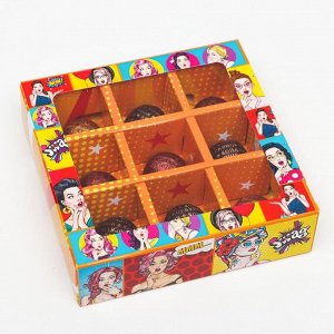 Коробка картонная с обечайкой под 9 конфет, "POP ART", 13,7 х 13,7 х 3,5 см, целлюлоза