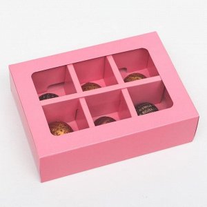 Коробка для конфет 6 шт, розовая, 13,7 х 9,85 х 3,86 см