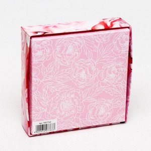 Коробка для конфет 4 шт, "Пионы", розовые, 12,6 х 12,6 х 3,5 см