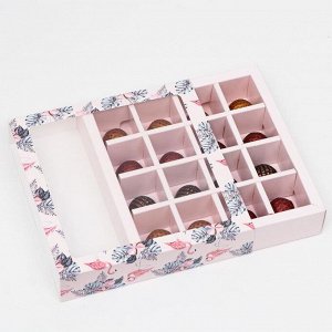 Коробка для конфет, 16 шт, "Фламинго", 17,7 х 17,7 х 3,8 см