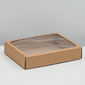 Коробка сборная без печати крышка-дно бурая с окном 29 х 23,5 х 6 см