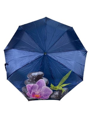 Женский зонт-полуавтомат с цветочным принтом, цвет тёмно-синий