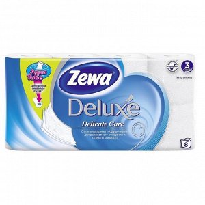 Туалетная бумага Zewa DeluXe, белая, 3 слоя, 8 шт.