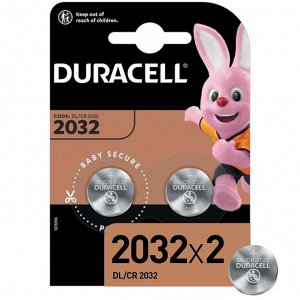 Батарейка литиевая Duracell, CR2032-2BL, 3В, блистер, 2 шт.