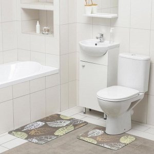 Набор ковриков для ванны и туалета Доляна «Листья», 2 шт: 50?80, 40?50 см