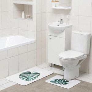 Набор ковриков для ванны и туалета Доляна «Тропический лист», 2 шт: 50?80, 40?50 см