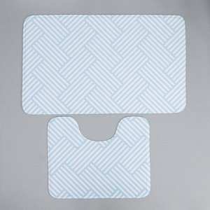 Набор ковриков для ванны и туалета  «Паркет», 2 шт: 50*80, 40*50 см, цвет голубой