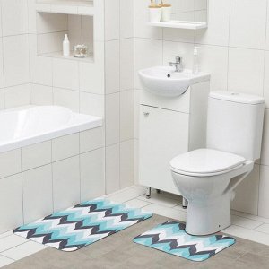 Набор ковриков для ванны и туалета Доляна «Волна», 2 шт: 50x80, 40x50 см, цвет голубой