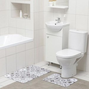 Набор ковриков для ванны и туалета Доляна «Плитка», 2 шт: 50x80, 40x50 см, цвет коричневый