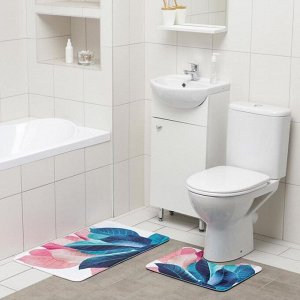 Набор ковриков для ванны и туалета Доляна «Контраст», 2 шт: 50x80, 40x50 см