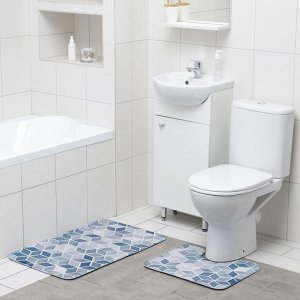 Набор ковриков для ванны и туалета Доляна «Бурлеск», 2 шт: 50x80, 40x50 см, цвет синий
