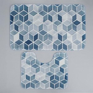 Набор ковриков для ванны и туалета Доляна «Бурлеск», 2 шт: 50x80, 40x50 см, цвет синий