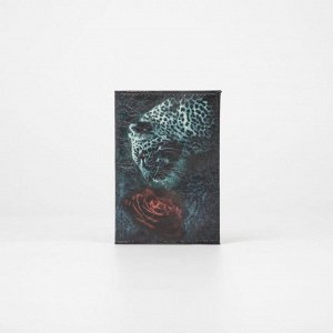 Обложка для паспорта, цвет чёрный, «Гепард и Роза»