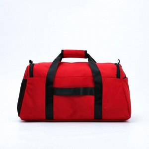 Сумка дорожная, отдел на молнии, 3 наружных кармана, длинный ремень, крепление для чемодана, цвет красный