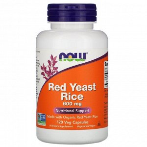 Now Foods, Красный ферментированный рис, 600 мг, 120 растительных капсул