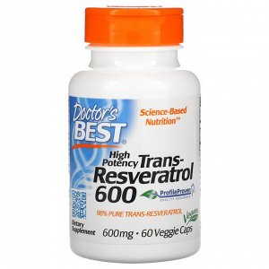 Doctor's Best, высокоэффективный транс-ресвератрол 600, 600 мг, 60 вегетарианских капсул