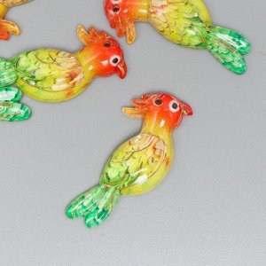 Декор для творчества пластик "Попугай Какаду оранжево-жёлто-зелёный с золотом" 3,3х1х0,4 см