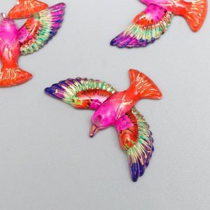 Декор для творчества пластик "Птица розово-оранжевая с золотом" 2,3х3,5х0,4 см