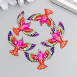 Декор для творчества пластик "Птица розово-оранжевая с золотом" 2,3х3,5х0,4 см