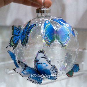 Наклейки Зимние Бабочки объемные, 7 шт, сине-голубой (ShiShi)