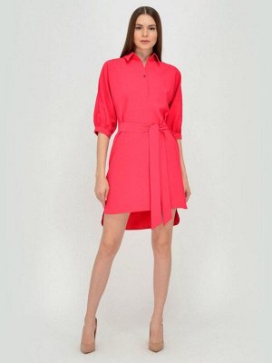 Платье-рубашка розовое с рукавами "летучая мышь" и поясом