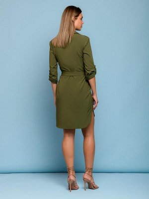 Платье-рубашка темно-оливкового цвета разноуровневое