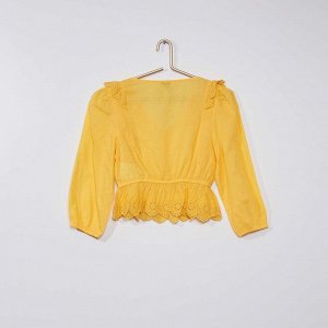 Блузка с воланами и вышивкой - золотисто-желтый