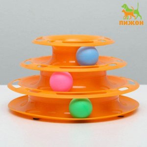 Игровой комплекс "Пижон" для кошек с 3 шариками, 24,5 х 24,5 х 13 см, оранжевый