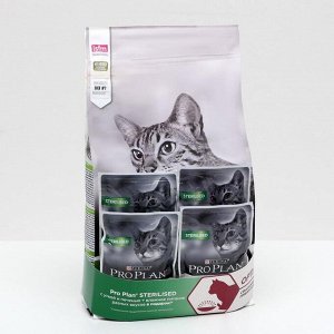 Акция! Сухой корм PRO PLAN для стерилизованных кошек, утка/печень, 1,5 + 4х85г