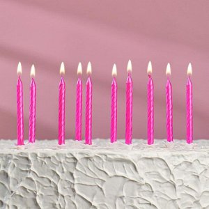 Свечи в торт "Спираль", 6 см, металлик розовый, набор 10 шт