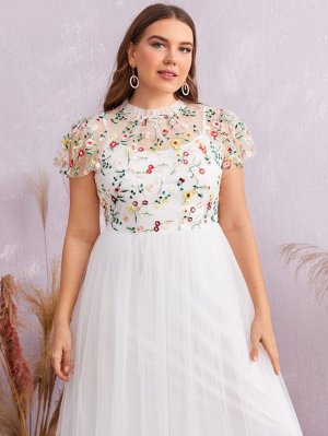 SheIn Сетчатое платье размера плюс с цветочной вышивкой