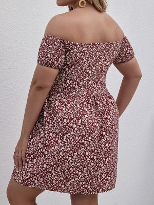Plus Size Платье с цветочным принтом с открытыми плечами