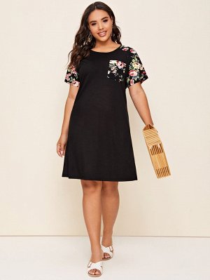 Платье Plus Size с цветочным принтом и карманом