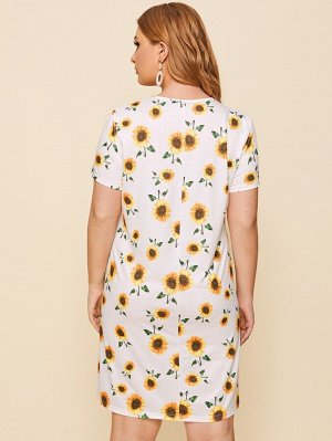 SheIn Платье-футболка размера плюс с принтом подсолнуха