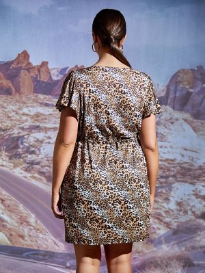 Plus Size Платье бахромой на кулиске леопардовым принтом