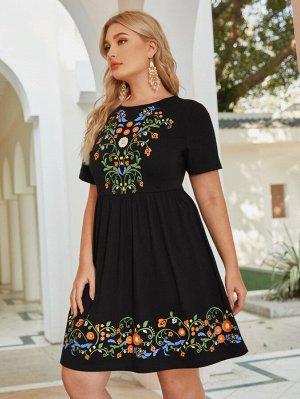Платье Plus Size с высокой талией и цветочным принтом