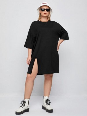 Длинное платье-футболка Plus Size с разрезом