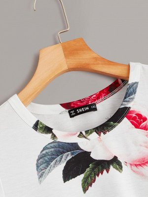SheIn Платье-футболка размера плюс с цветочным принтом