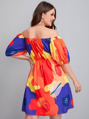 Платье с пышными рукавами и цветочным принтом размера плюс