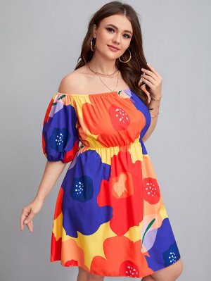Платье с пышными рукавами и цветочным принтом размера плюс
