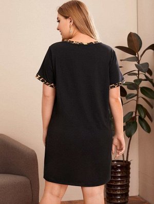 Контрастное леопардовое платье-футболка Plus Size