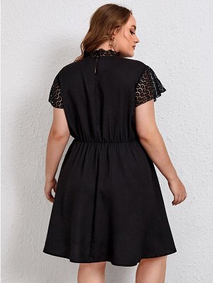 Plus Size Платье А-силуэта с кружевной отделкой с воротником-стойкой