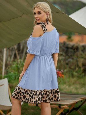 Асимметрическое платье с контрастным леопардовым принтом размера плюс