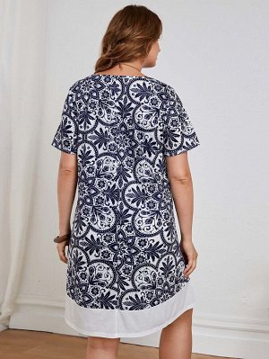 SheIn Платье-футболка с цветочным принтом размера плюс