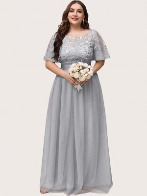 EVER-PRETTY Сетчатое платье размера плюс с оригинальным рукавом