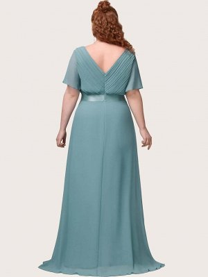 EVER-PRETTY Шифоновое плиссированное платье размера плюс с оригинальным рукавом