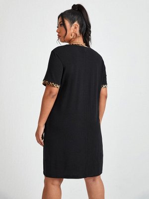 Plus Size Платье-футболка с леопардовым принтом